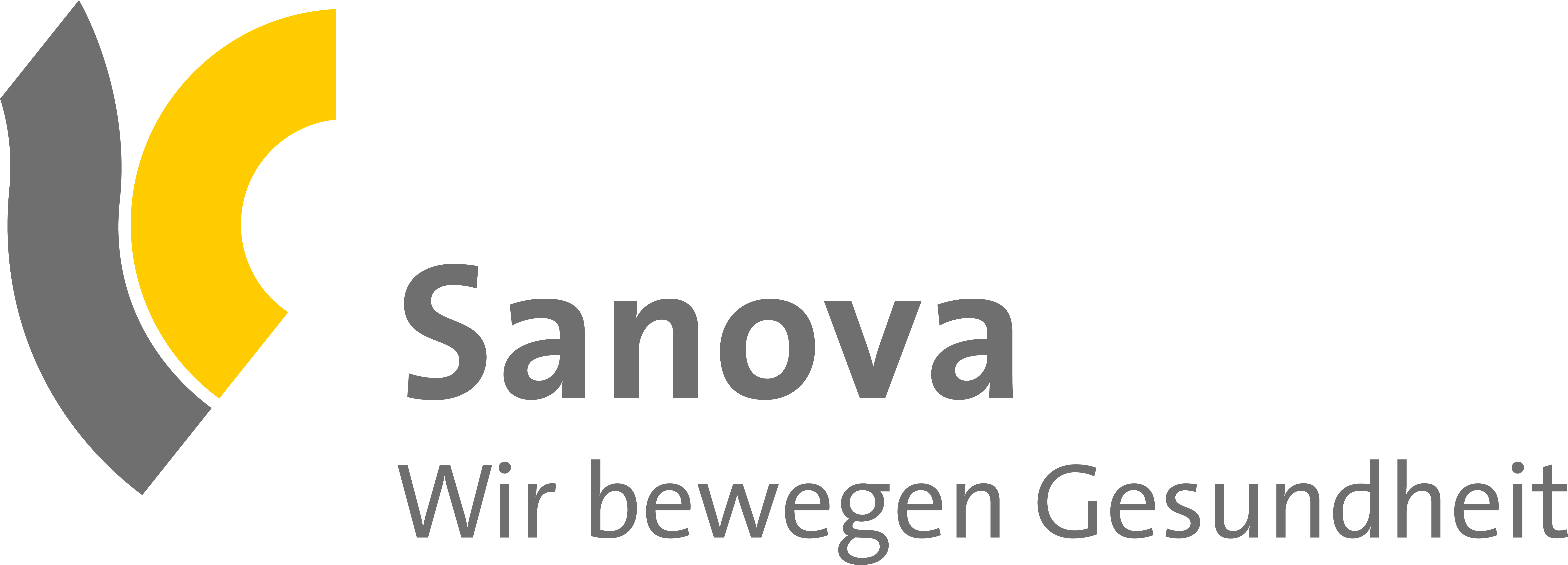 Firmenlogo der Sanova mit dem Untertitel Wir bewegen Gesundheit