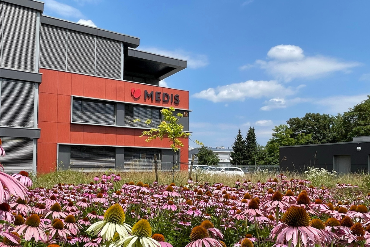 Hauptgebäude der Unternehmenszentrale von Medis in Ljubljana, Slowenien.